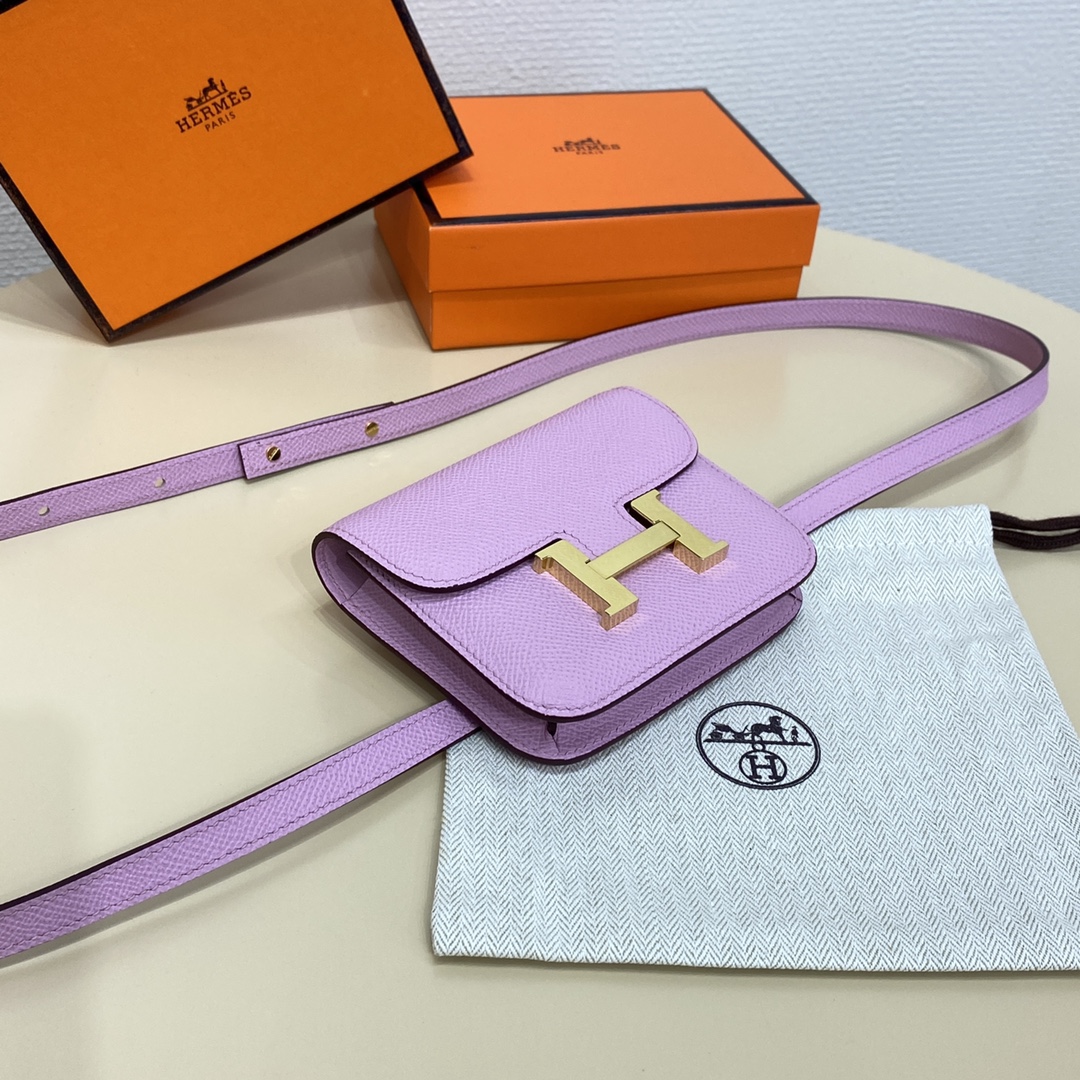 Hermes Constance Slim Wallet Belt Bag In Mauve Sylvestre Epsom Leather